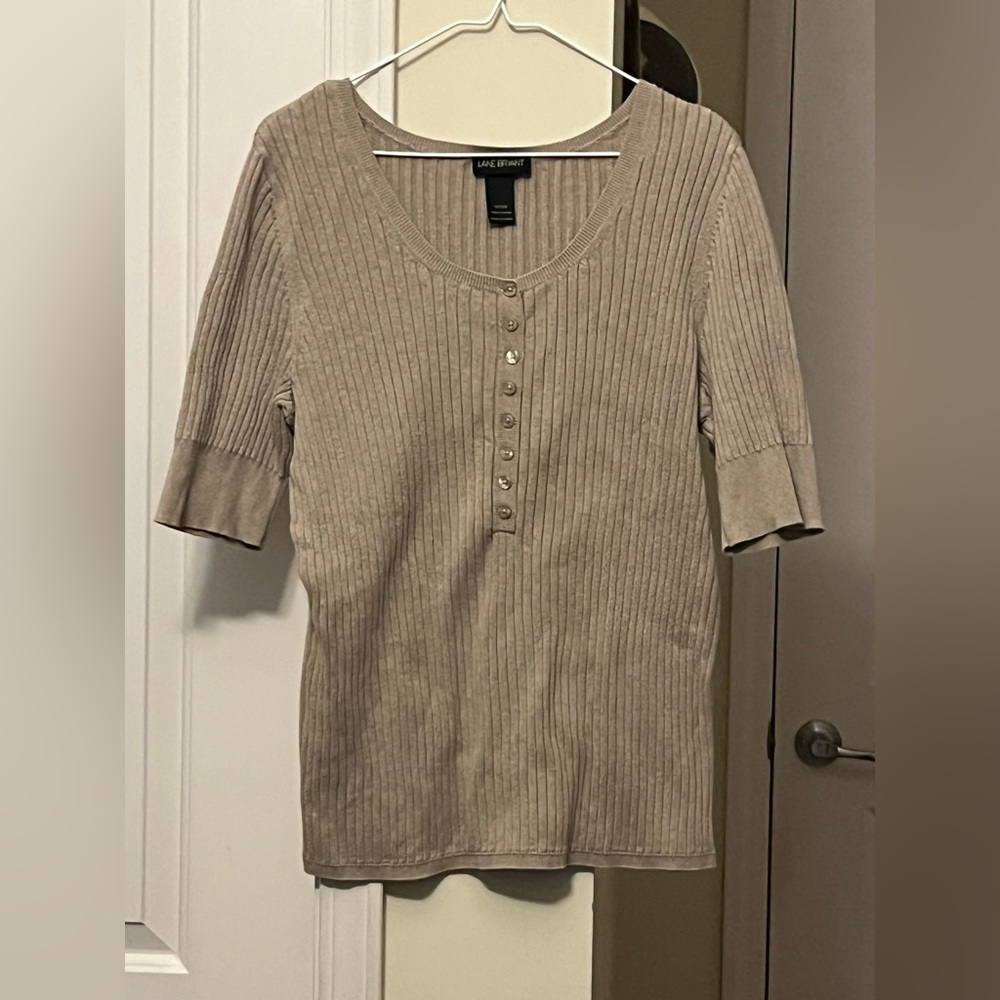 Lane Bryant Beige Quarter Sleeve Knitted Sweater Top